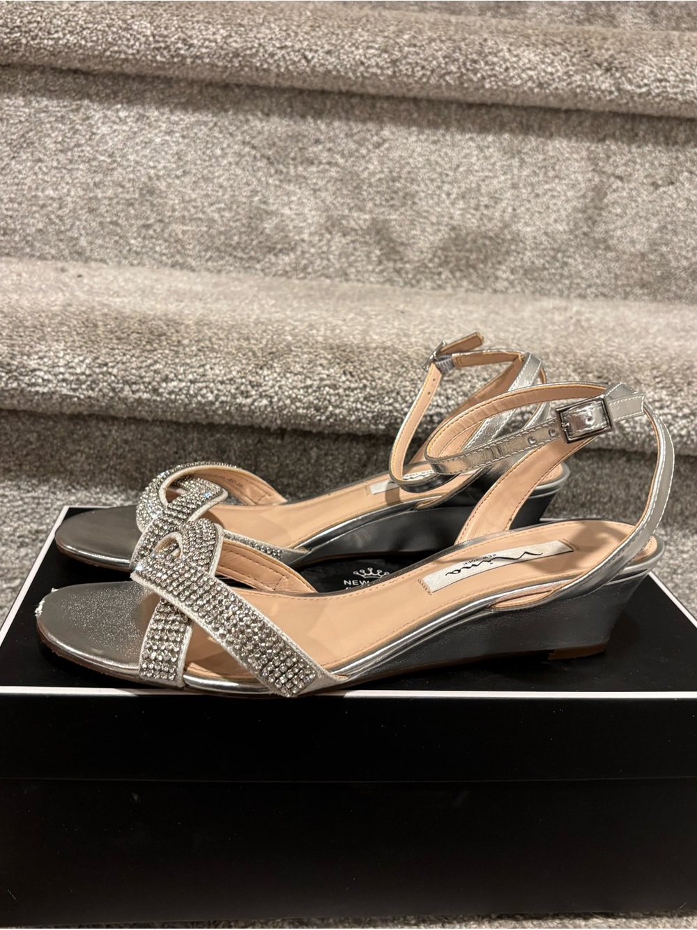 Nina Silver Crystal Strappy Dress Sandals - Picture 2 of 10